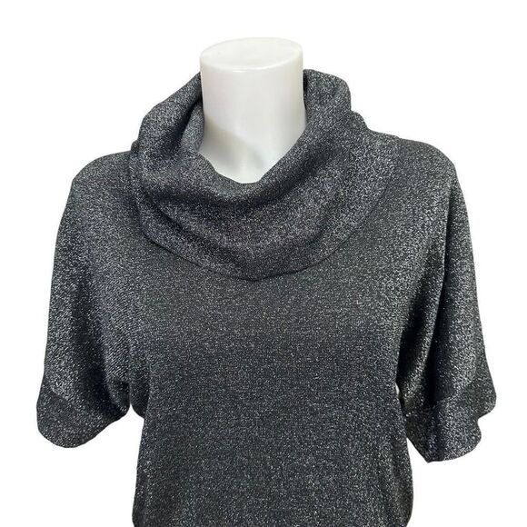 Michael Kors Cowl Neck Knit Gray Sparkling Short Sleeve Blouse sz Small - Picture 2 of 9